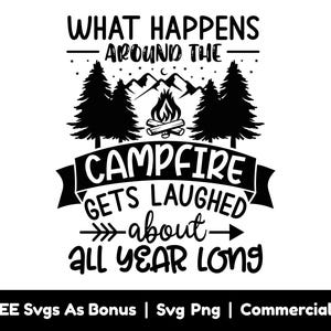 Fichiers Svg Ce qui se passe autour du feu de camp, Svg dont on se moque toute l'année, montagnes, lune, silhouette d'arbres, étoiles, Svg camping-car