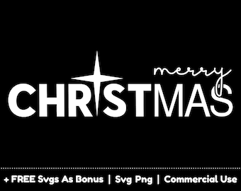 May include: White text on a black background reads "merry CHRISTMAS" with a stylized star above the word "CHRISTMAS".