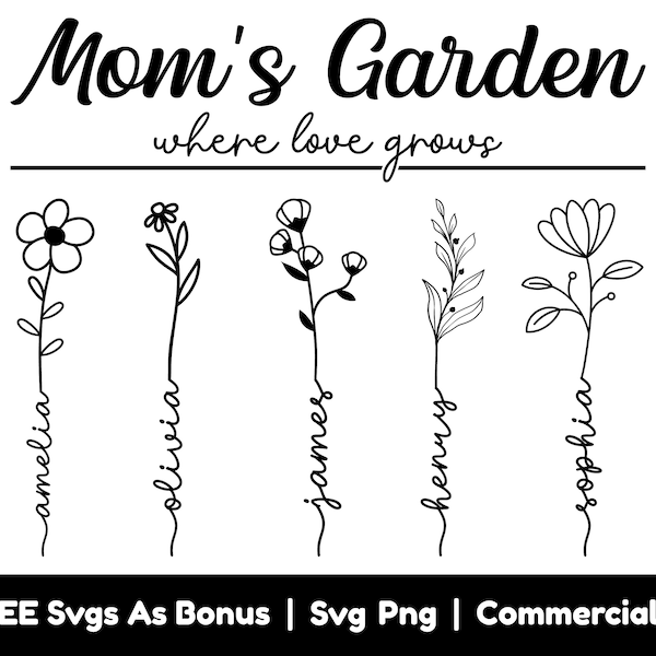 Moms Garden Where Love Grows Svg Png Files, Mothers Day Gift Svg, Flowers Svg, Personalized Gift For Mom's Svg, Custom Names Svg