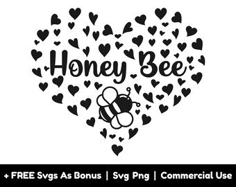 Honey Bee Svg Png Files, Heart Clipart Image, Cute Girly Tshirt Design Svg, Hearts svg, Bumble Bee Svg