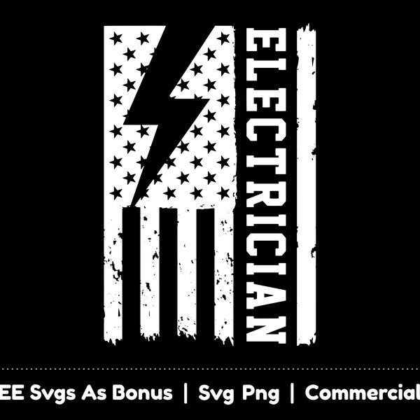 Electrician Sign Svg Png Files, American Distressed, Grunge Flag Svg, Lightning Flash Svg, Electricians T Shirt Design Svg, Electrician Gift