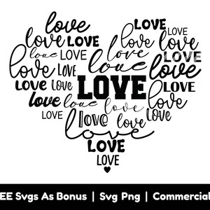 Liebe Herz SVG, Herz aus Liebe Worte PNG-Dateien, Valentinstag Geschenk SVG, Png-Dateien für Sublimation, SVG für Shirts