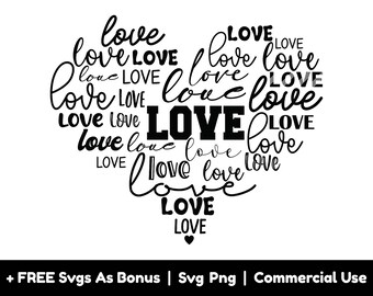 Coração de amor SVG, coração feito de palavras de amor arquivos PNG, presente de dia dos namorados Svg, arquivos Png para sublimação, SVG para camisas