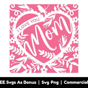 Eu Te Amo Mãe Coração Svg Png Arquivo, Cartão De Presente Para Mãe Svg, Dia Das Mães Svg, Coração Decorativo Clipart Imagem Svg, Pássaros Svg, Floral Svg