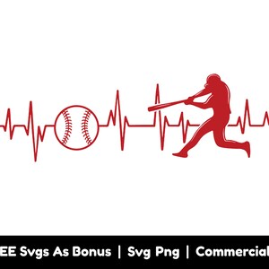 Beisebol Hearbeat Wave Svg Png Arquivos, Menina Segurando Taco De Beisebol Svg, Fã De Beisebol Svg, Esportes Svg, Amantes De Beisebol Meninas Svg