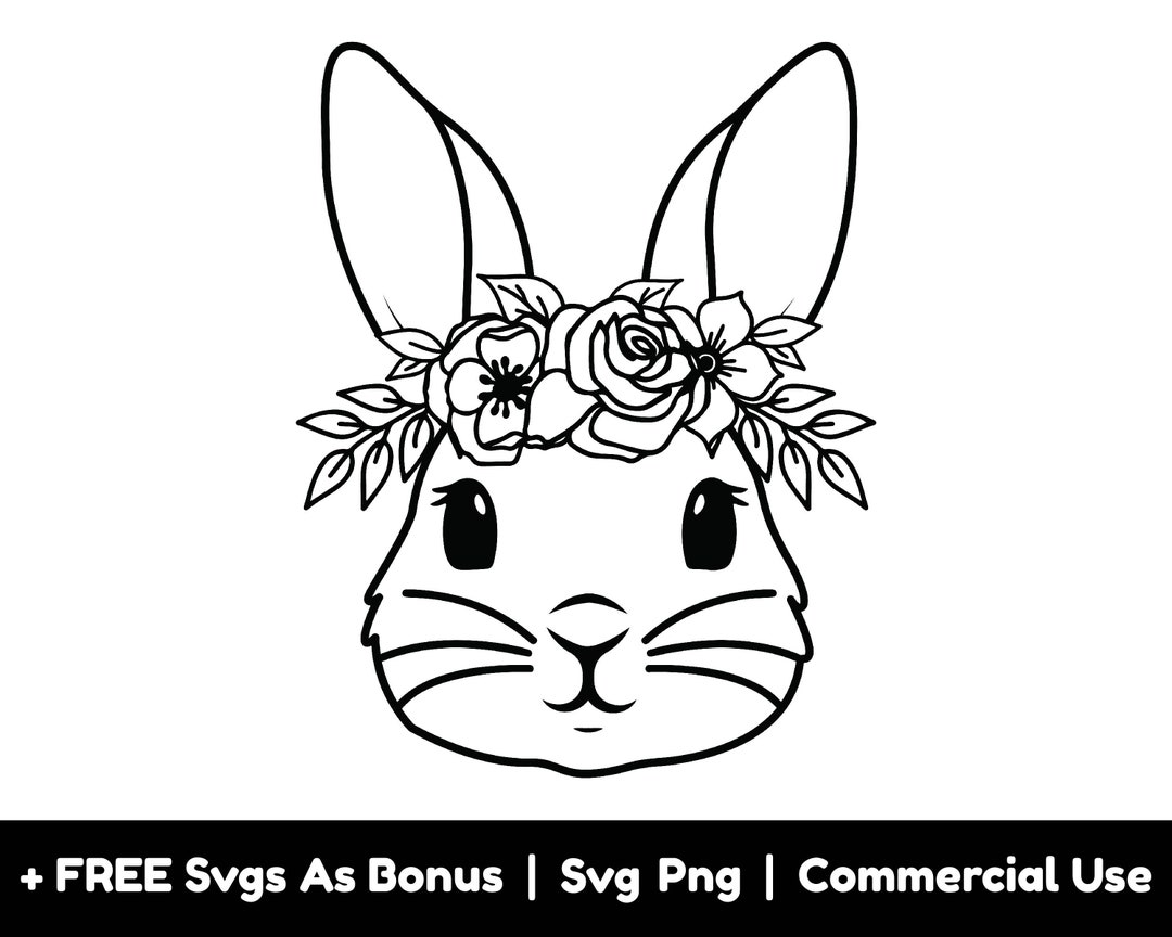 Cute Rabbit Clipart Image Svg Png Files, Floral Bunny Svg, Easter Decor ...