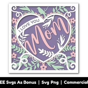 Cartão De Presente Para A Mãe Svg Png Arquivos, Eu Te Amo Mãe Coração Svg, Dia Das Mães Svg, Coração Decorativo Clipart Imagem Svg, Pássaros Svg, Floral Svg