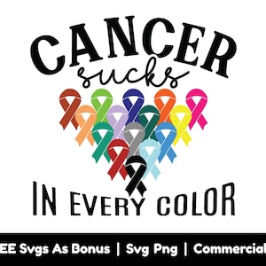 Kanker zuigt in elke kleur Svg Png-bestanden, Hope Cure Svg, kanker bewustzijn Svg, kanker linten Svg, Survivor Svg, T Shirt Design Svg