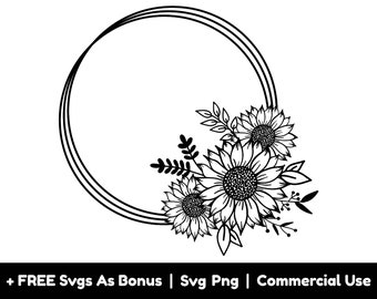 Beautiful Floral Frame Svg Png Files, Sunflower Wreath Svg, Flowers Clipart Image Svg, Sunflower Floral Border Svg, Wedding Frame Svg