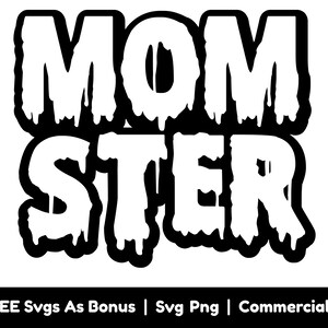 以下が含まれることがあります： 「MOMSTER」という単語を、垂れ下がるフォントスタイルで表現した白黒のグラフィックデザインです。