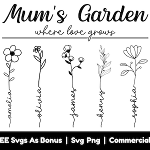 Presente de Dia das Mães Svg, Jardim das Mães Onde o Amor Cresce Arquivos Png Svg, Flores Svg, Presente Personalizado Para Mãe Svg, Nomes Personalizados Svg