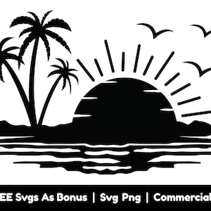 Palme e tramonto immagine clipart file png in formato Svg, uccelli in formato Svg, sole in formato Svg, avventura in formato Svg, nautico in formato Svg, mare in formato Svg, scena di spiaggia in formato Svg, sole