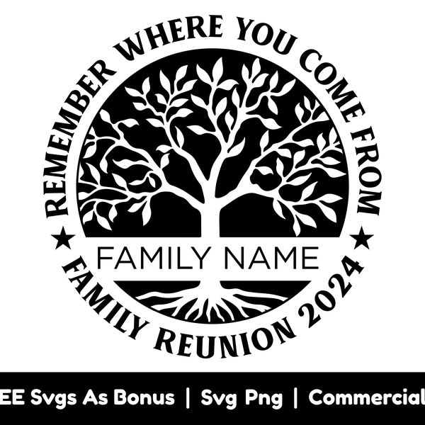 Remember Where You Came From Family Reunion Tree Split Text Frame Svg Png Files, Family Name Svg Tree With Roots Svg, 2024 Reunion Svg