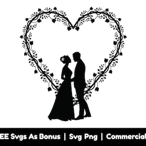 Ślubne Serce Panna Młoda Pan Młody Svg Pliki Png, Oprawione Svg, Prezent Dla Pary Svg, Dekoracja Ślubna Svg, Prezent Na Ślub Svg, Miłość Svg