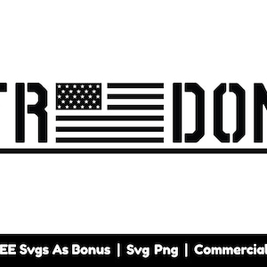 Può includere: Progettazione grafica in bianco e nero della parola "FREEDOM" con una bandiera americana al centro. Il testo è in un font da stencil.