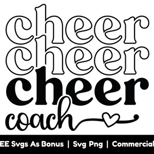 Cheer Coach Svg Png Files, Echo Stacked Text Svg, Cheerleader Shirt Design Svg, Cheerleading Svg, Game Day Svg, Heart Svg, Sports Svg