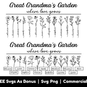 Presente de Dia das Mães Svg, Jardim das Grandes Avós Onde o Amor Cresce Arquivos Png Svg, Flores Svg, Presente Personalizado Para Svg, Nomes Personalizados Svg