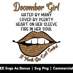 December meisje SVG PNG-bestanden, lippen bijten SVG, verjaardag SVG, december geboren SVG, Leopard patroon SVG, een maand die ze geen controle heeft over SVG