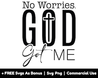 Op de afbeelding: Zwart-wit grafisch ontwerp met de tekst "No Worries, GOD got ME".