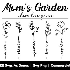 愛が育つママの庭 SVG PNG ファイル、母の日ギフト SVG、花 SVG、ママへのパーソナライズされたギフト SVG、カスタム名 SVG