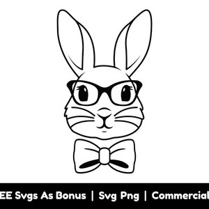Bunny With Glasses Svg Png Files, Floral Bunny Svg, Easter Decor Svg, Cute Easter Bunny With Glasses Clipart Image Svg, Kid&#39;s Easter Svg