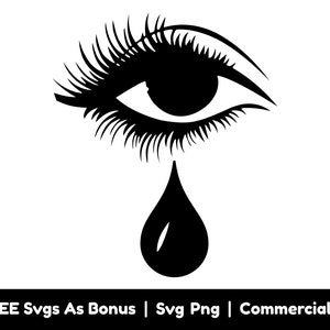 Llorando Ojo Silueta Svg Archivos Png, Mujer Ojo Svg, Tear Svg, Tristeza Svg, Pestañas Svg, Tear Drop Svg,