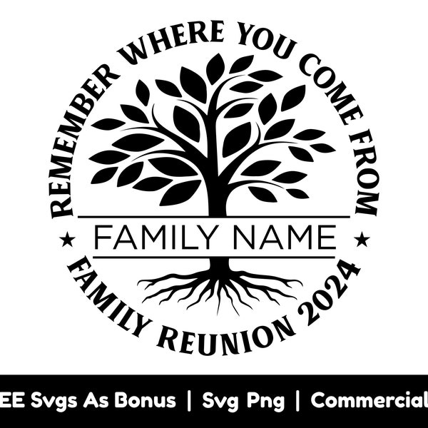 Remember Where You Come From Svg Png Files, Family Name Split Text Frame Svg, Family Reunion 2024 Svg, decoration Svg, Tree With Roots Svg