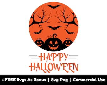 Happy Halloween Svg Png Files, Pumpkin Faces Svg, Bats Svg, Spooky Season Svg, Scary Halloween Face Svg, Happy Halloween Sign Svg