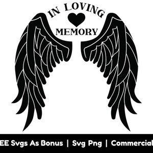 Ailes d’ange Clipart Image SVG Fichiers Png, Dans la mémoire aimante SVG, Coeur SVG, Chrétiens SVG, Memorial Day SVG, Memory Day SVG