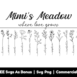 Regalo del Día de las Madres Svg, Prado de Mimi donde el amor crece Archivos Png Png, Flores Svg, Regalo personalizado para la abuela Svg, Nombre personalizado Svg