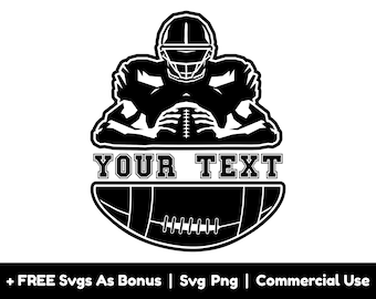 Football Ball And Player Custom Text Svg Png Files, Sport Svg, American Football Svg, Football Player And Half Ball Svg, Football Fan Svg