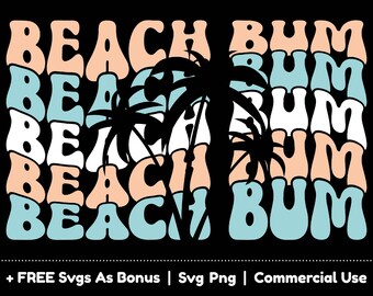 Beach Bum Svg Png Archivo, Eco Texto Apilado Svg, Palmeras Svg, Beach Vibes Svg, Aventura Svg, Diseño de Camisa de Vacaciones Svg, Verano Svg