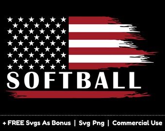 Softball Flag Svg Png Files, Distressed USA Flag  Svg, Baseball Fan Svg, Sports Svg, Baseball Lover Svg, Softball Fan Svg