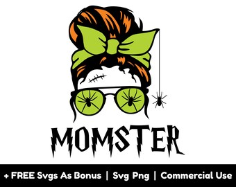 Mom Ster Svg Png Files, Skull With Hair Band Svg, Funny Halloween Svg,  Halloween Mom Svg, Sunglasses Svg, Mom Svg