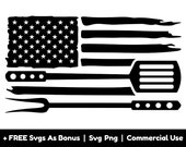 BBQ Flag Svg Png Files, American Flag Svg, Fork And Spatula Svg, Cooking Svg, Apron Design Svg, American Chef Svg, Grilling Svg
