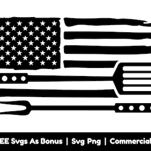 BBQ Flag Svg Png Files, American Flag Svg, Fork And Spatula Svg, Cooking Svg, Apron Design Svg, American Chef Svg, Grilling Svg