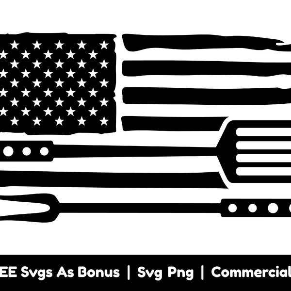 BBQ Flag Svg Png Files, American Flag Svg, Fork And Spatula Svg, Cooking Svg, Apron Design Svg, American Chef Svg, Grilling Svg