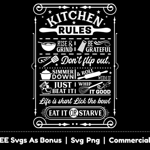 Kitchen Rules Svg Png Files, Funny Kitchen Svg, Poster Svg, Kitchen Decor Svg, Cooking Svg, Kitchen Sign Svg