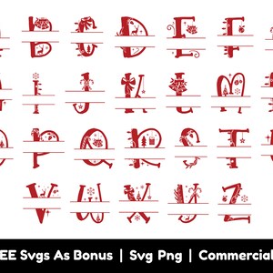 Kerst thema brieven bundel Svg Png-bestanden, decoratieve Svg, gesplitst tekstframe Svg, alfabet Svg, kerstlettertypen Svg