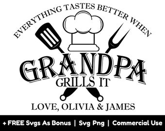 Tudo tem um gosto melhor, quando o vovô grelha arquivos Svg Png, Grelhar Svg, Garfo e Espátula Svg, Chef Hat Svg, Avental Design Svg, Dad Svg