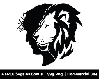 Jesus Christ and Lion of Judah Svg Png Files, Jesus Head Svg, Religious Svg, Christian Shirt Png Design, Christian Svg
