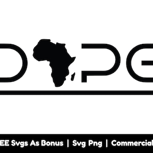Puede incluir: Diseño gráfico en blanco y negro con la palabra "DOPE" en mayúsculas. La letra "O" se reemplaza por un contorno del continente africano.