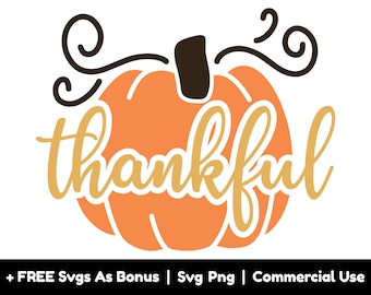 May include: A digital design featuring a pumpkin with swirls and the word "thankful" in a gold script font.