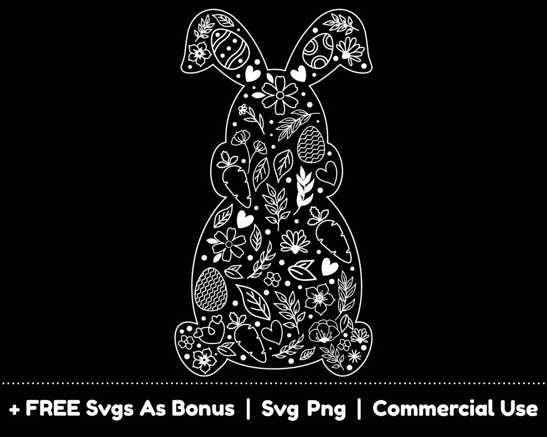 Cute Floral Easter Bunny Svg Png Files, Rabbit Silhouette Svg, Easter ...