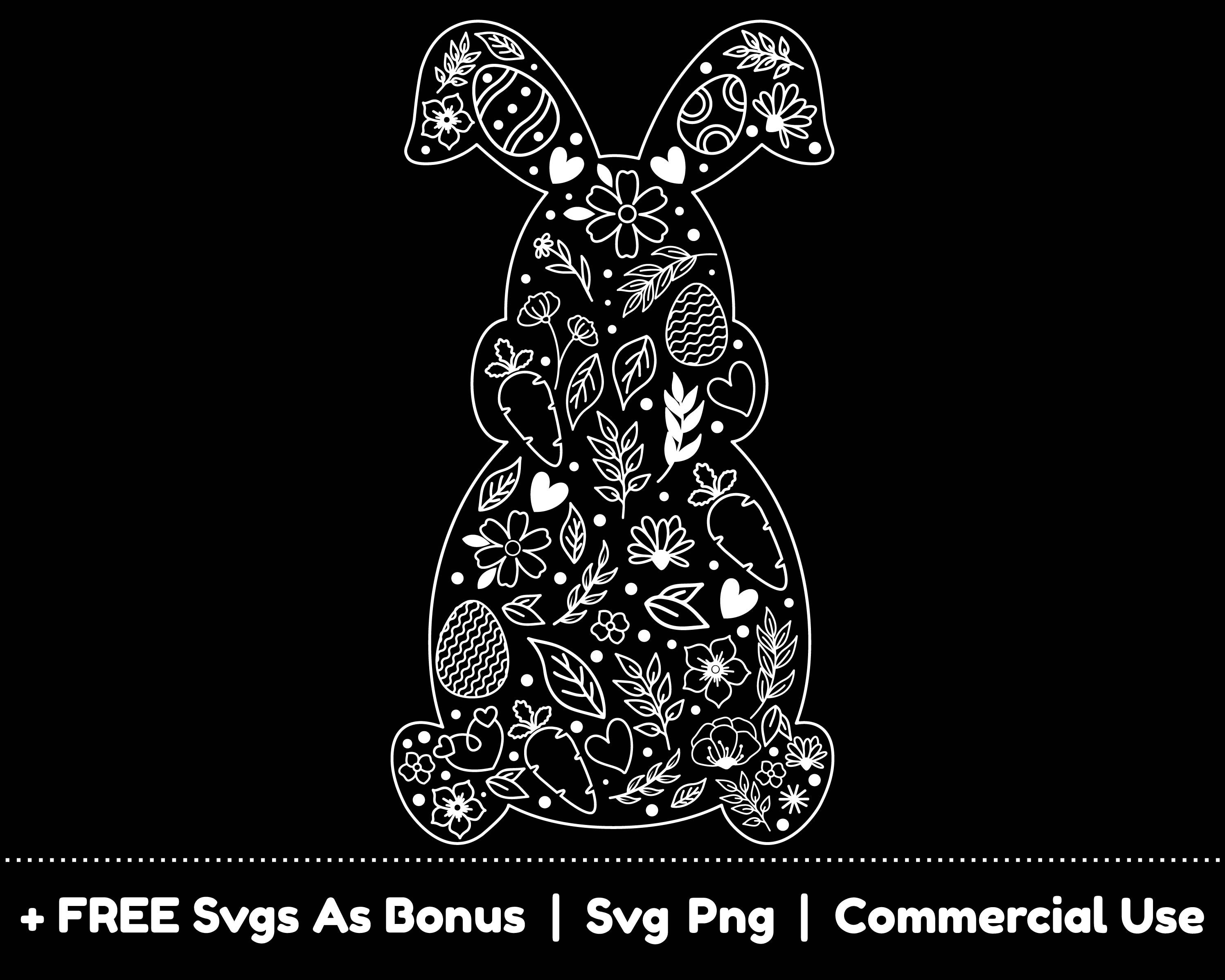 Cute Floral Easter Bunny Svg Png Files, Rabbit Silhouette Svg, Easter ...