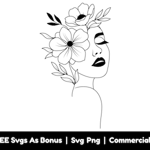 A Girl With Floral Head Clipart Image Svg Png File, Flowers Svg, Floral Sassy Shirt Design Svg, Leaves Svg, Girly T Shirt Design Svg