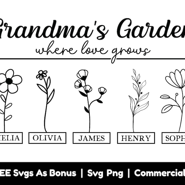 Mothers Day Gift Svg, Grandmas Garden Where Love Grows Svg Png Files, Grandmother Gift Svg, Flowers Svg, Custom Names Svg