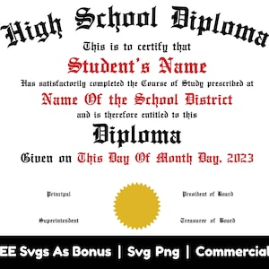 High-School-Diplom-Vorlage-Svg-Png-Datei, personalisierte SVG, High-School-Transkript svg, Abschluss-Svg, bearbeitbare Homeschool-Transkript-Svg