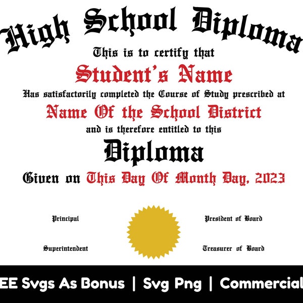 High School Diploma Template Svg Png File, Personalized Svg, High School Transcript svg, Graduation Svg, Editable Homeschool Transcript Svg