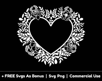 Wedding Flower Heart Frame Svg Png Files, Gift For Couple Svg, Wedding Decoration Svg, Gift For Wedding Svg, Love Svg, Valentine's Day Svg